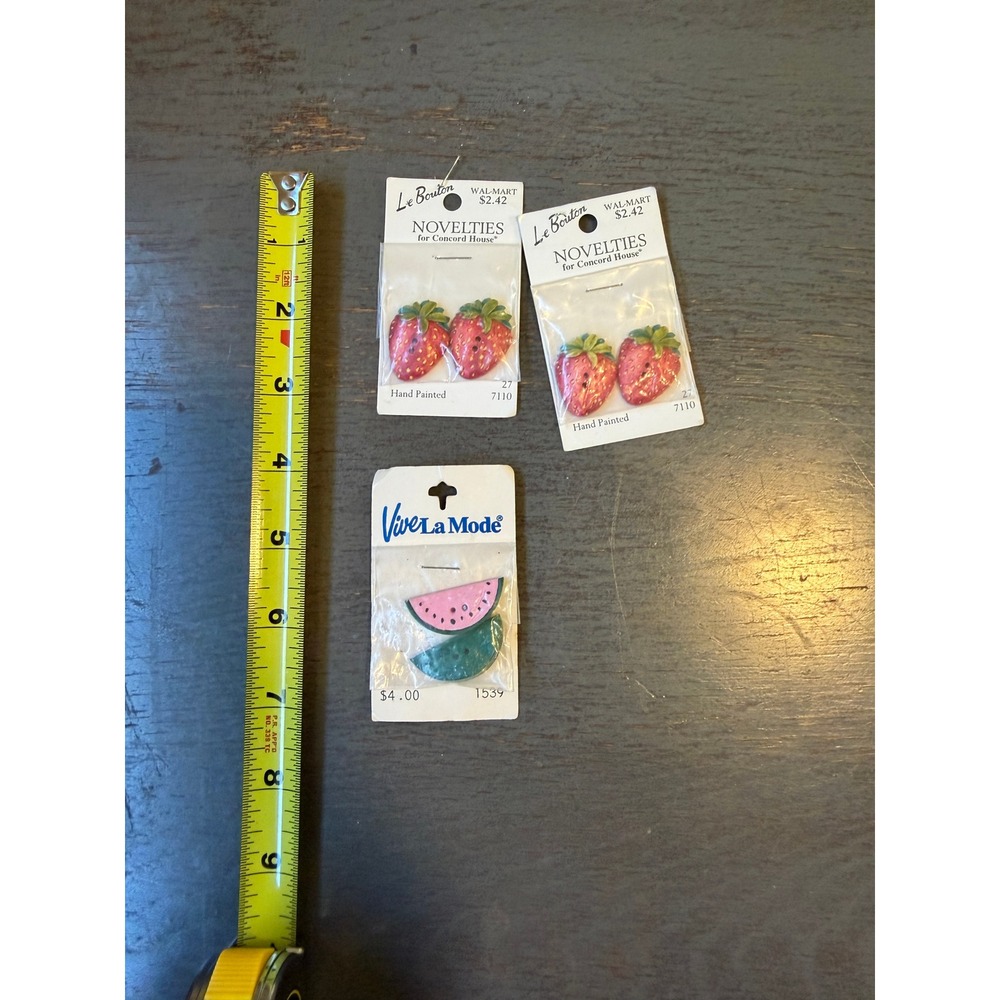 Vintage Novelty Button Lot Le Bouton Strawberry Vive La Mode Watermelon 3 Packs